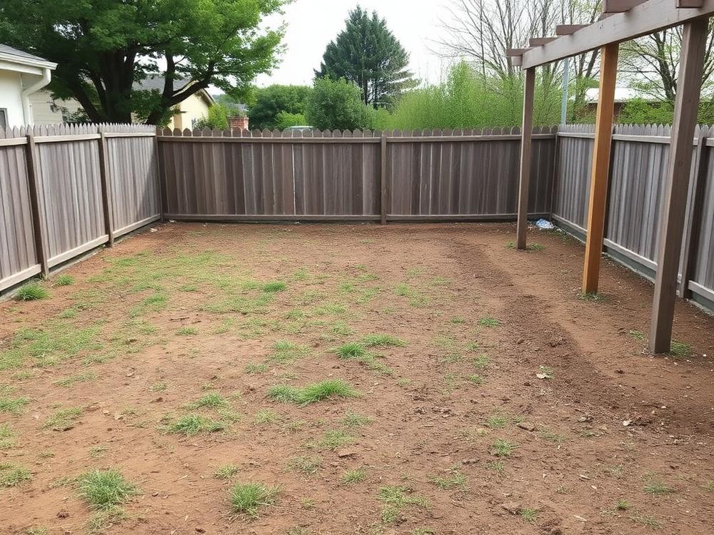 Bare backyard → stamped patio before