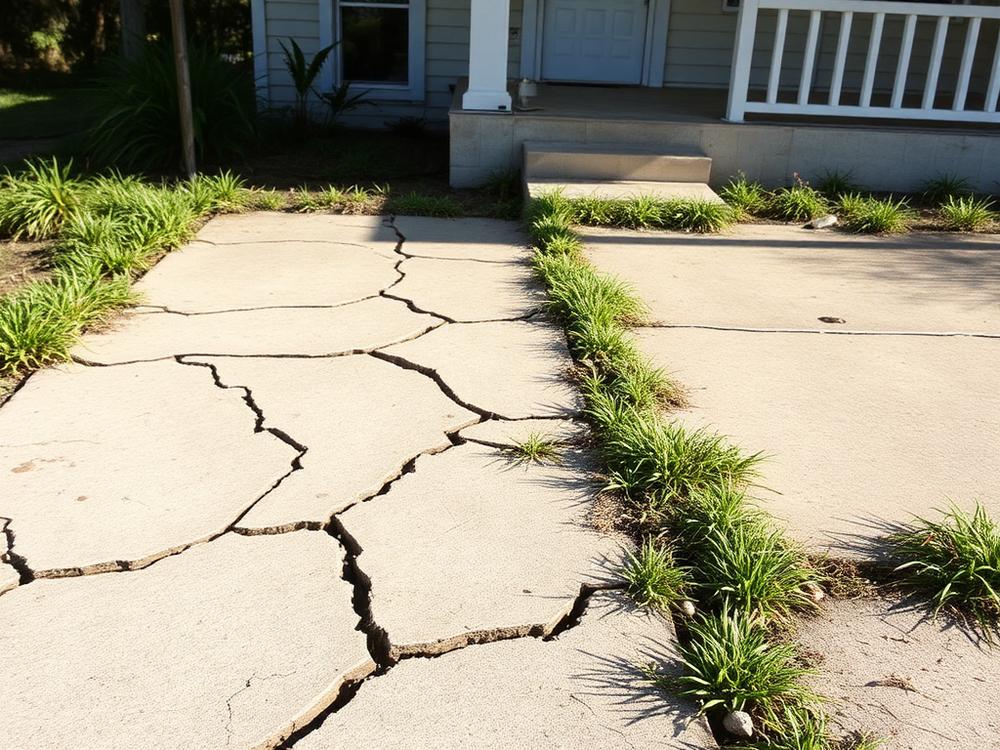 Broken walkway → clean curved walk before